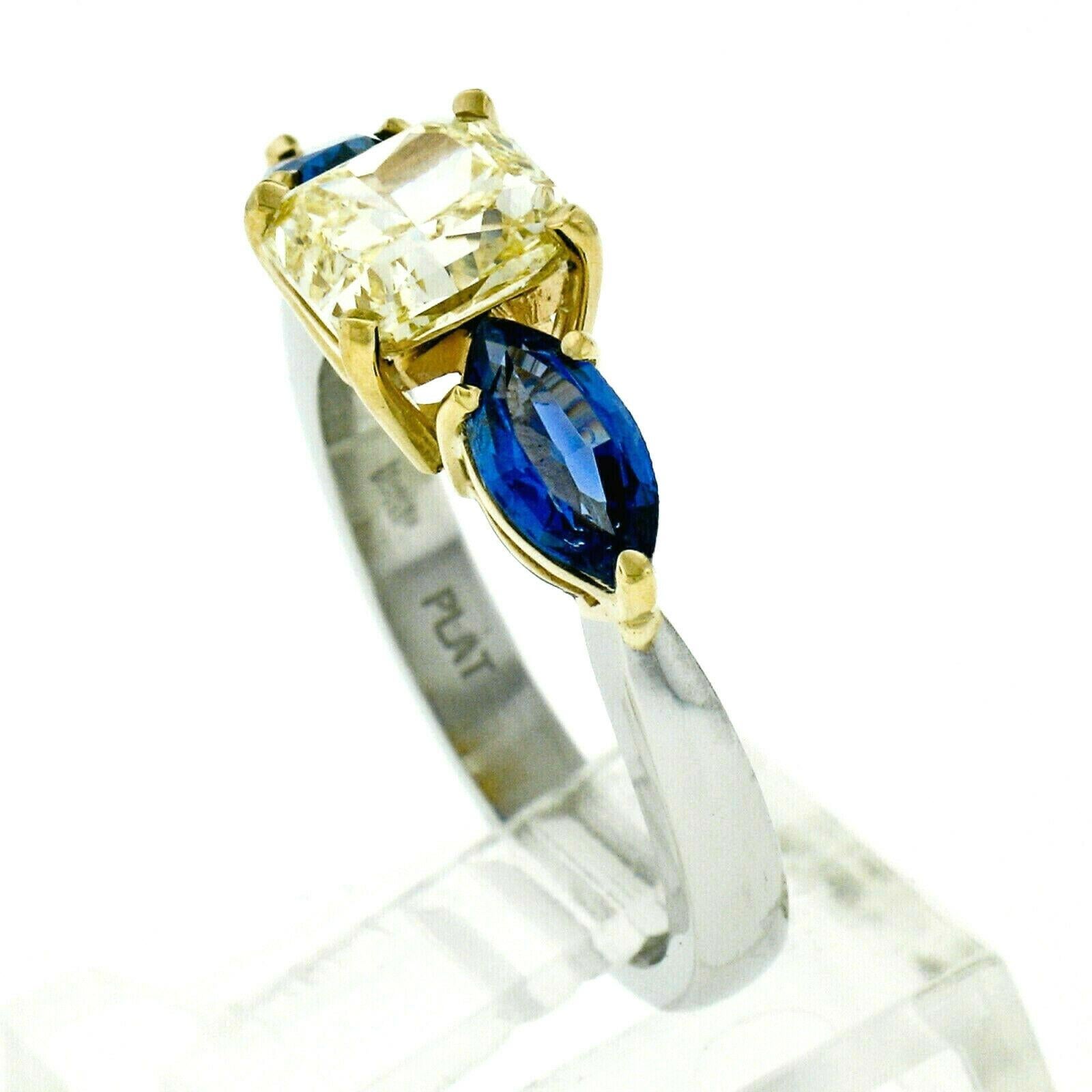 Platin 18k Gold GIA 1,46 Karat Fancy Gelber Strahlender Diamant Marquise Saphir Ring Damen im Angebot