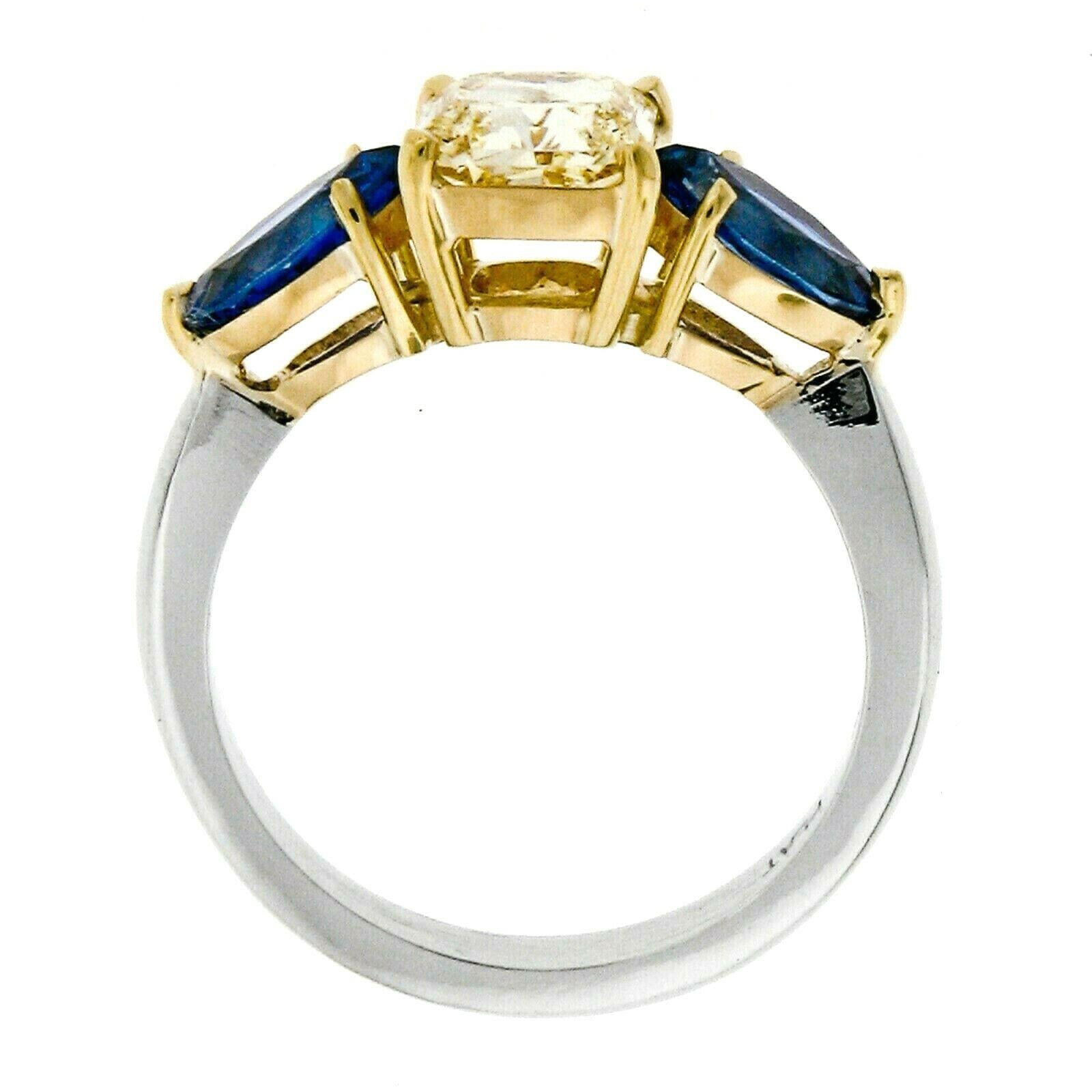 Platin 18k Gold GIA 1,46 Karat Fancy Gelber Strahlender Diamant Marquise Saphir Ring im Angebot 1