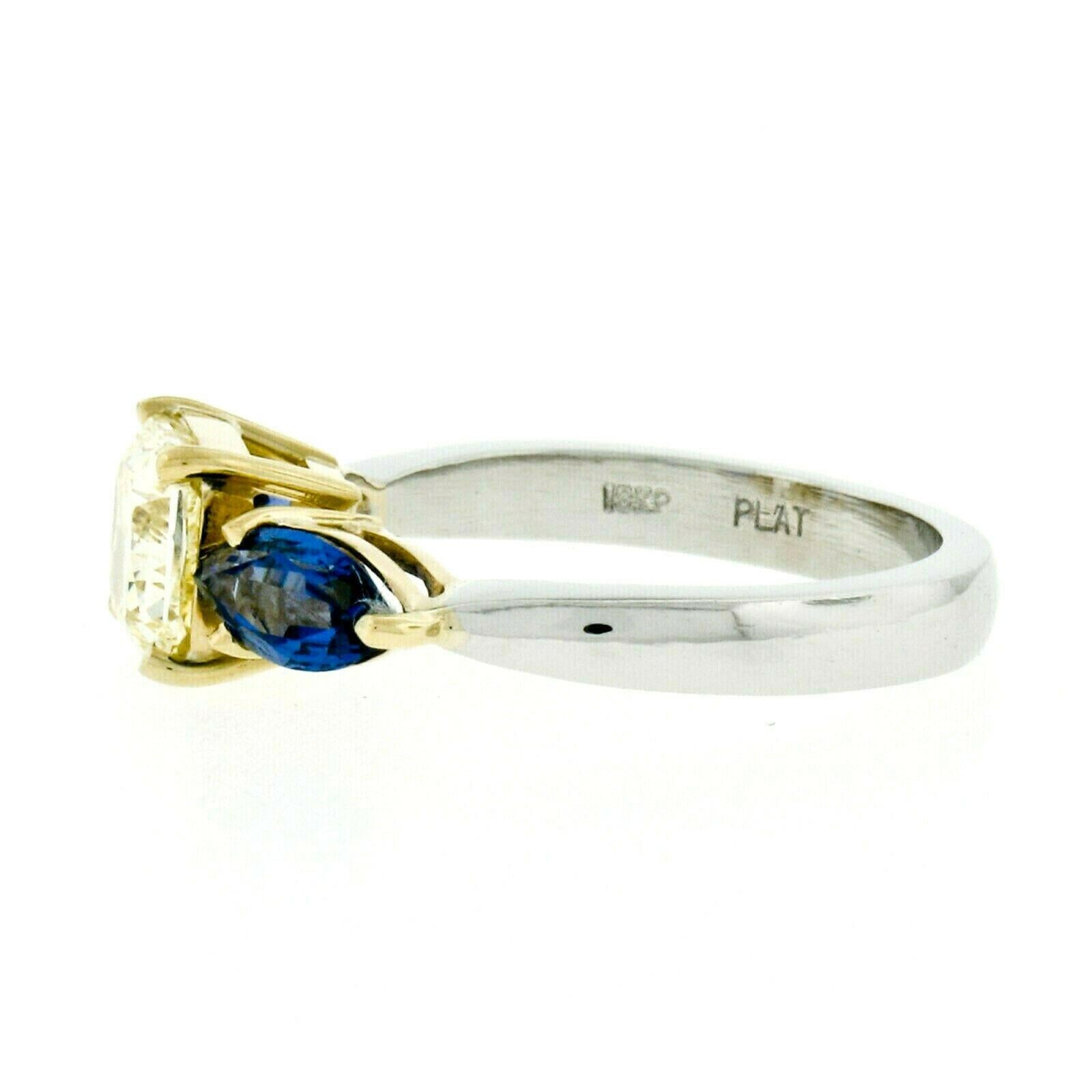 Platin 18k Gold GIA 1,46 Karat Fancy Gelber Strahlender Diamant Marquise Saphir Ring im Angebot 2
