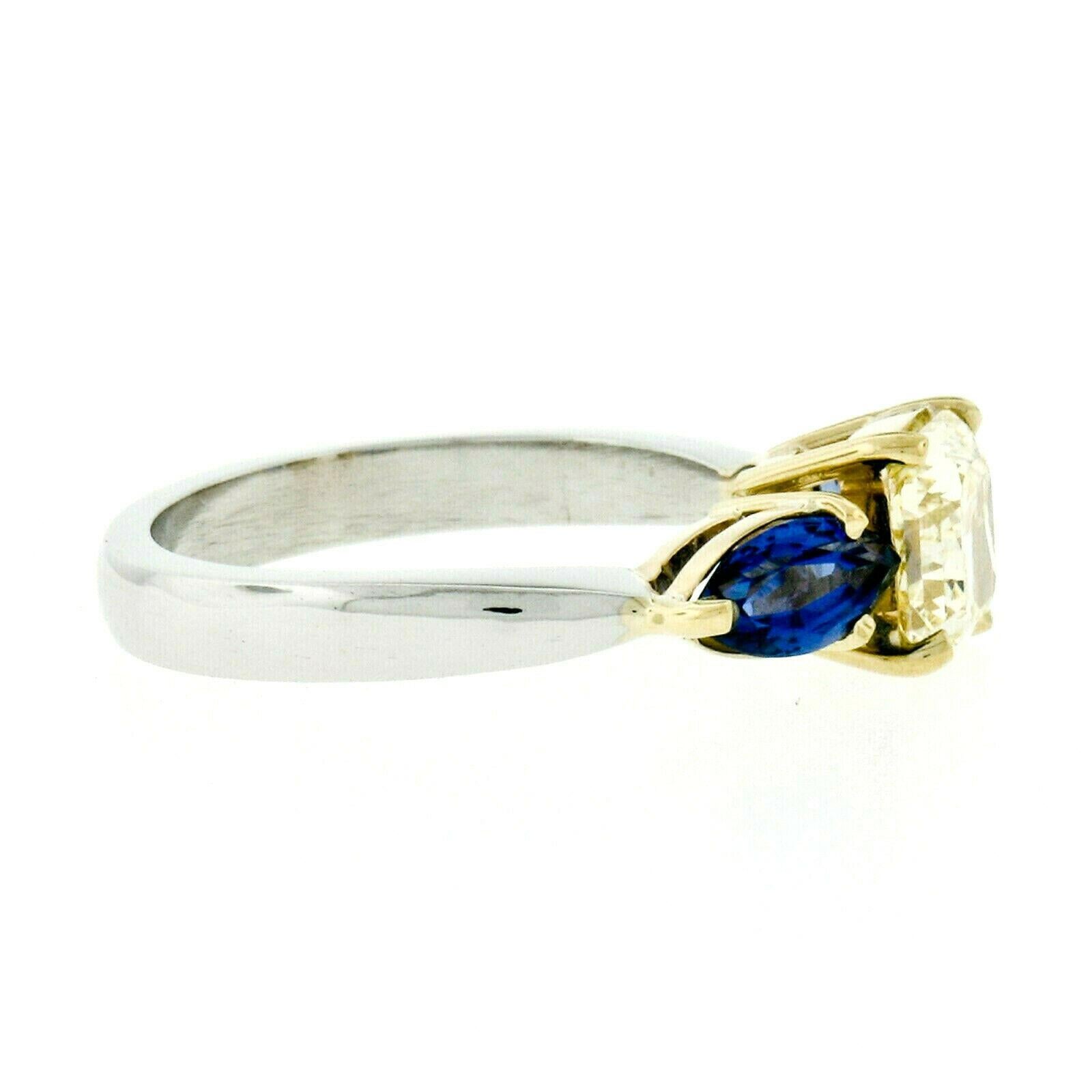 Platin 18k Gold GIA 1,46 Karat Fancy Gelber Strahlender Diamant Marquise Saphir Ring im Angebot 3
