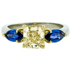 Platinum 18k Gold GIA 1.46ct Fancy Yellow Radiant Diamond Marquise Sapphire Ring