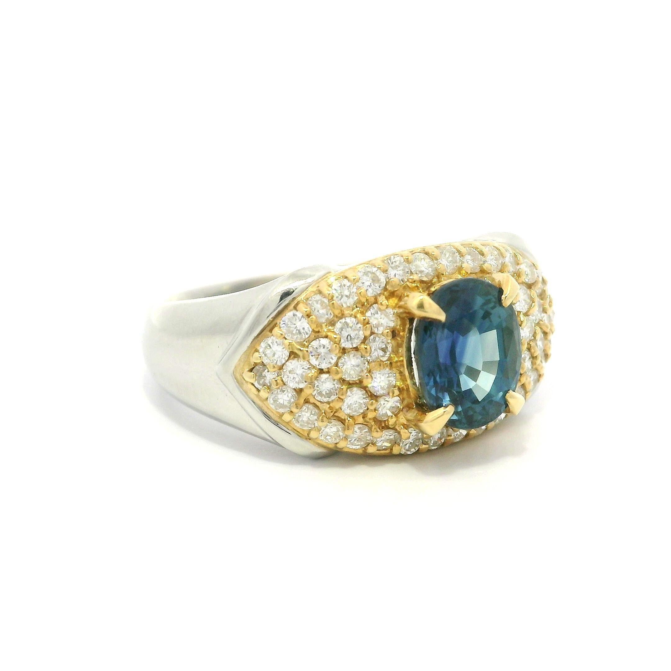 Platin & 18k Gold GIA 3,13ctw Saphir in einem Meer von Diamant Wide Ring im Angebot 8