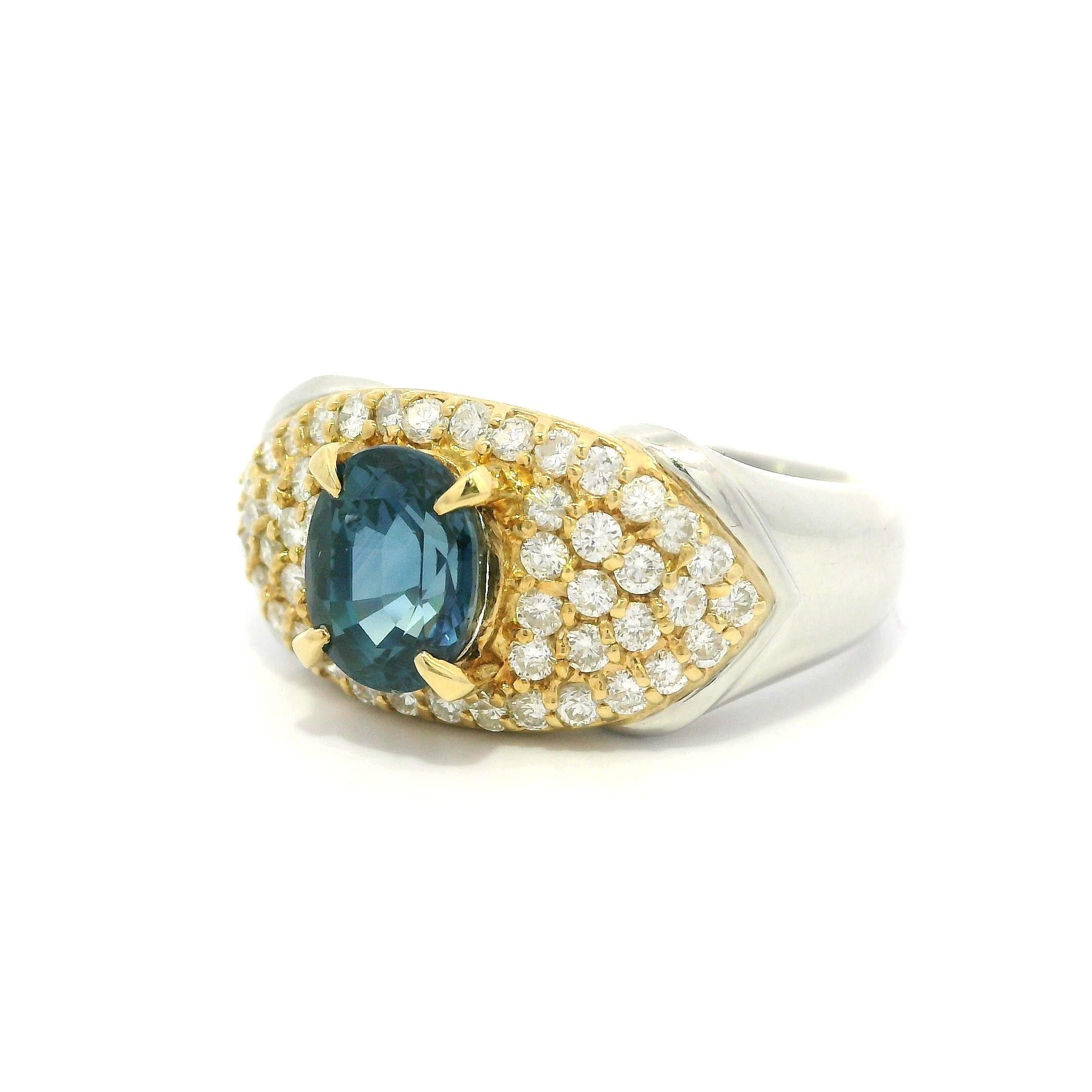 Platin & 18k Gold GIA 3,13ctw Saphir in einem Meer von Diamant Wide Ring im Angebot 9