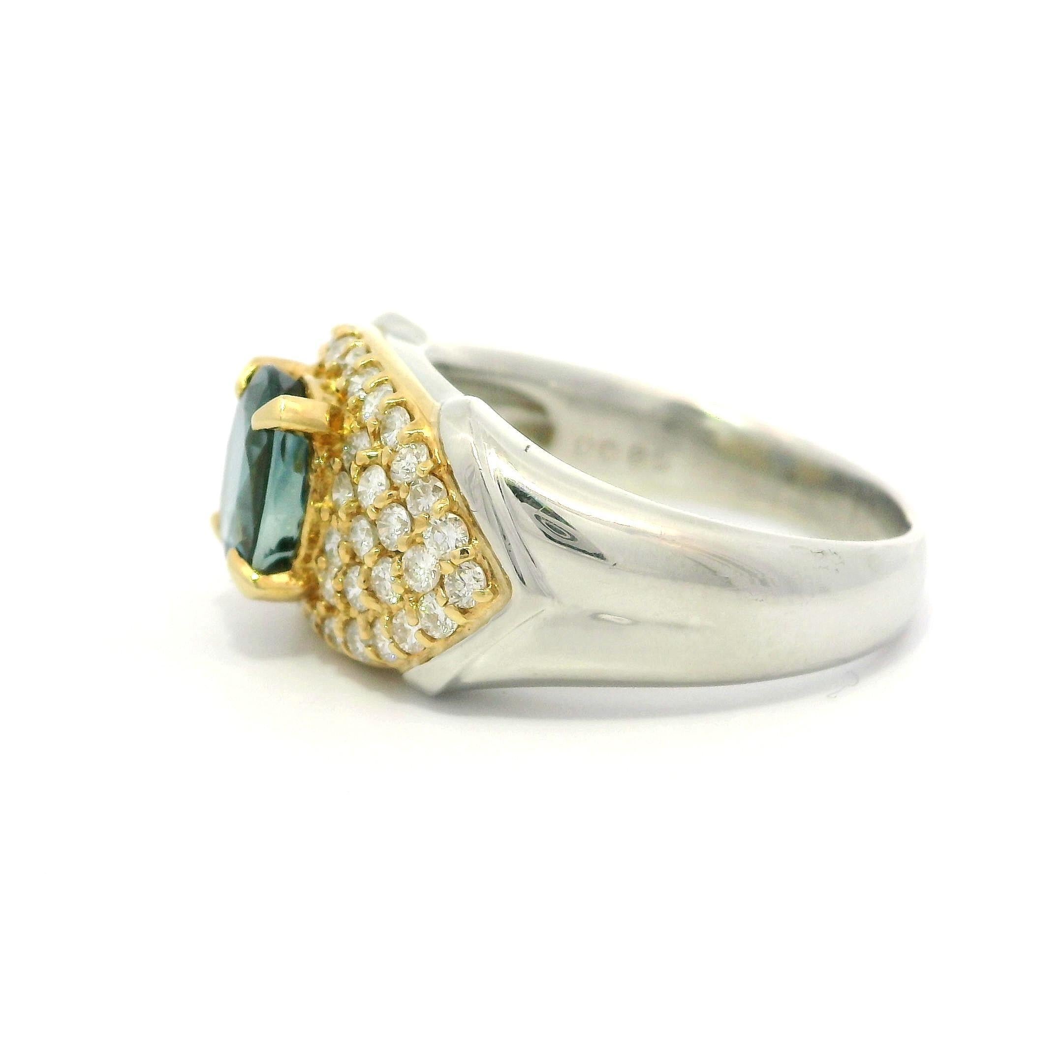 Platin & 18k Gold GIA 3,13ctw Saphir in einem Meer von Diamant Wide Ring im Angebot 10