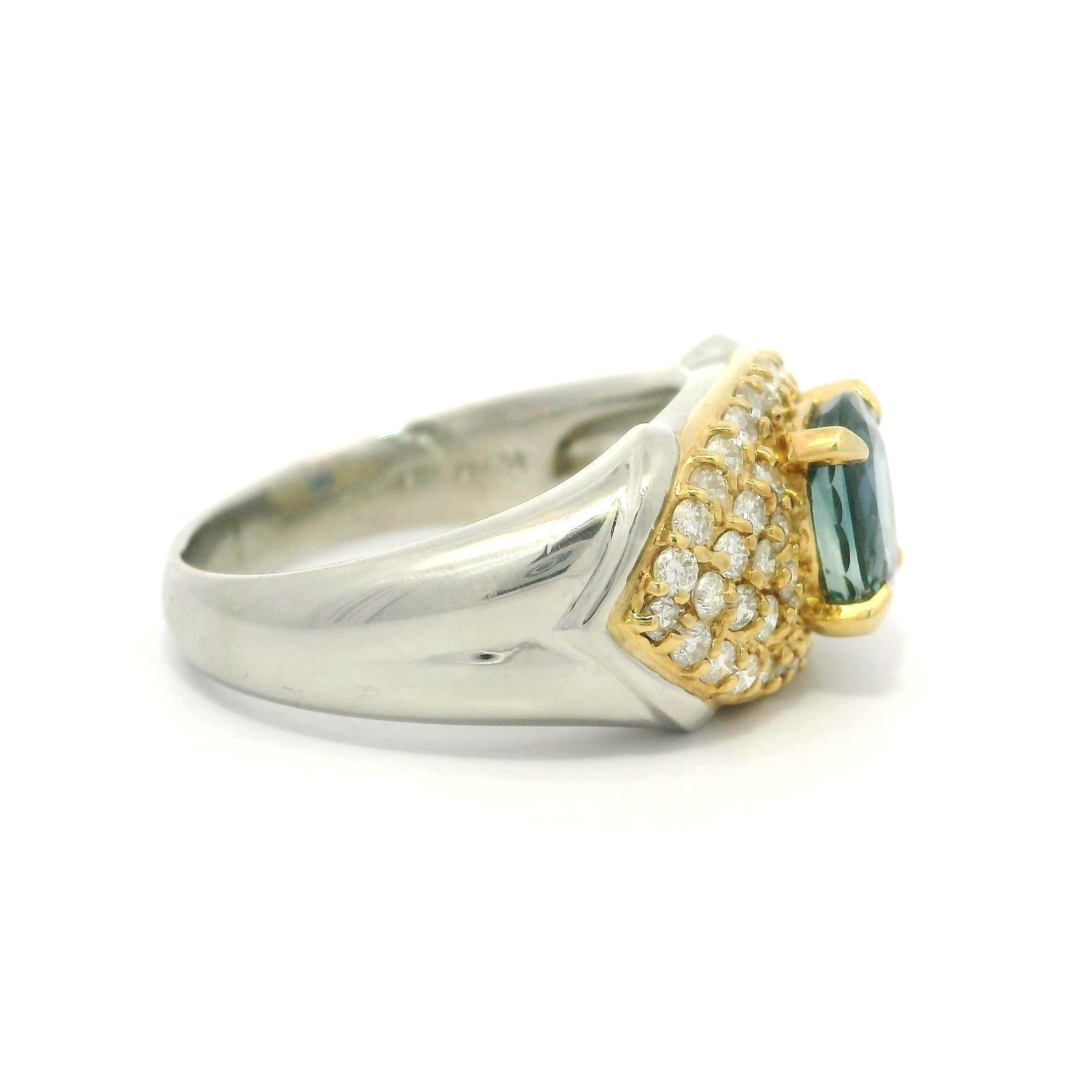 Platin & 18k Gold GIA 3,13ctw Saphir in einem Meer von Diamant Wide Ring im Angebot 12