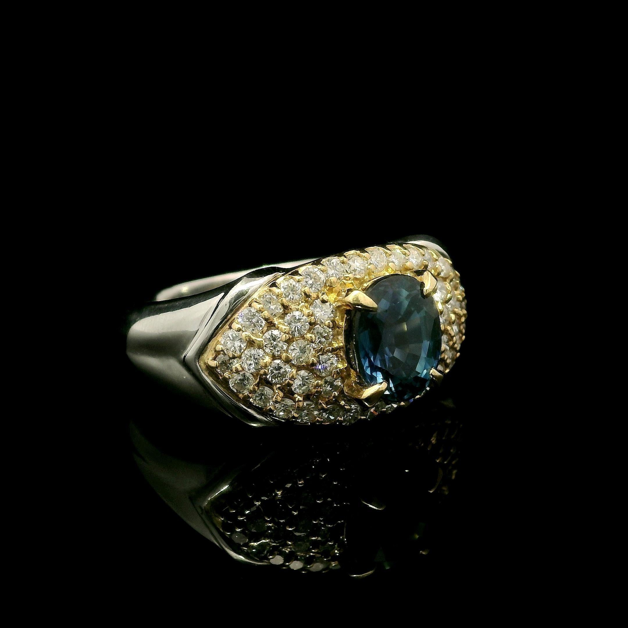 Platin & 18k Gold GIA 3,13ctw Saphir in einem Meer von Diamant Wide Ring (Brillantschliff) im Angebot