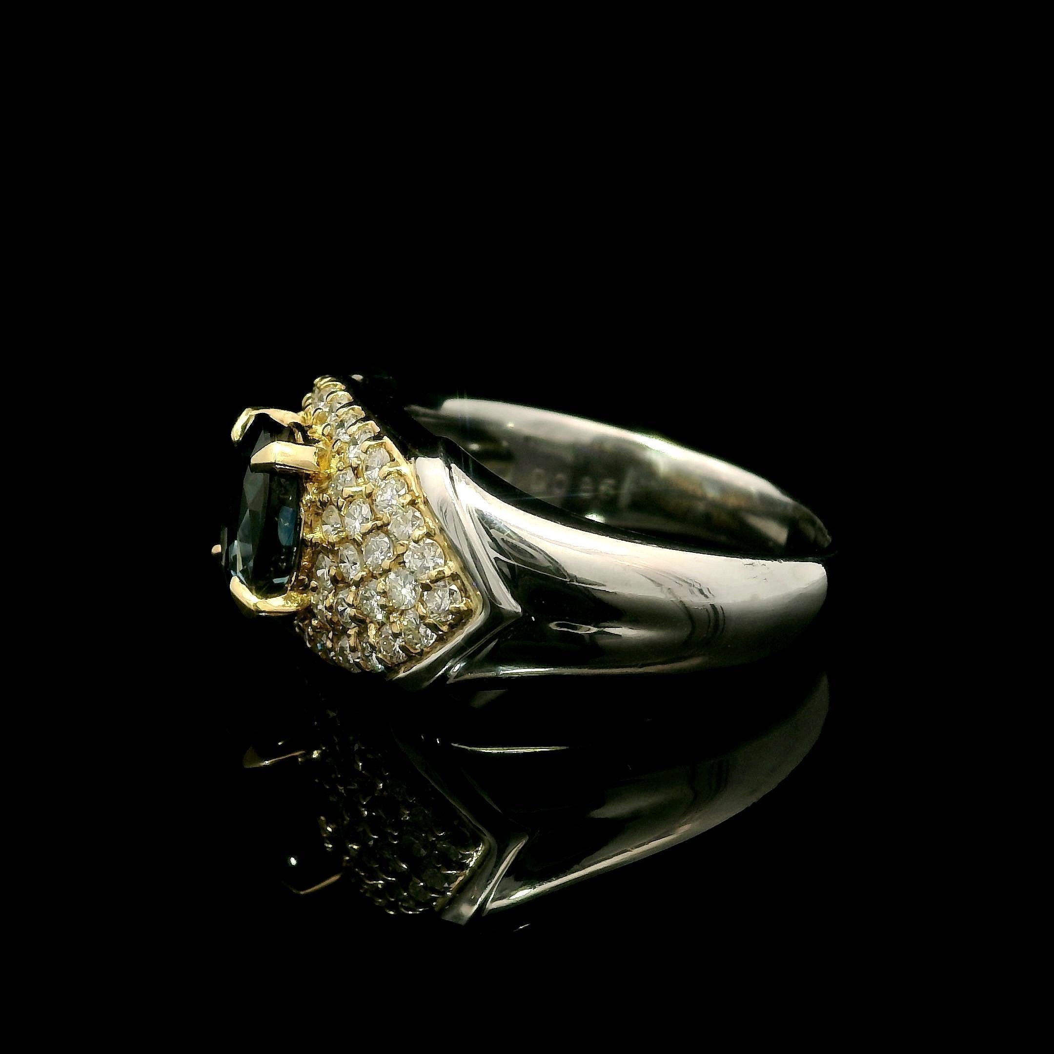 Platin & 18k Gold GIA 3,13ctw Saphir in einem Meer von Diamant Wide Ring Damen im Angebot