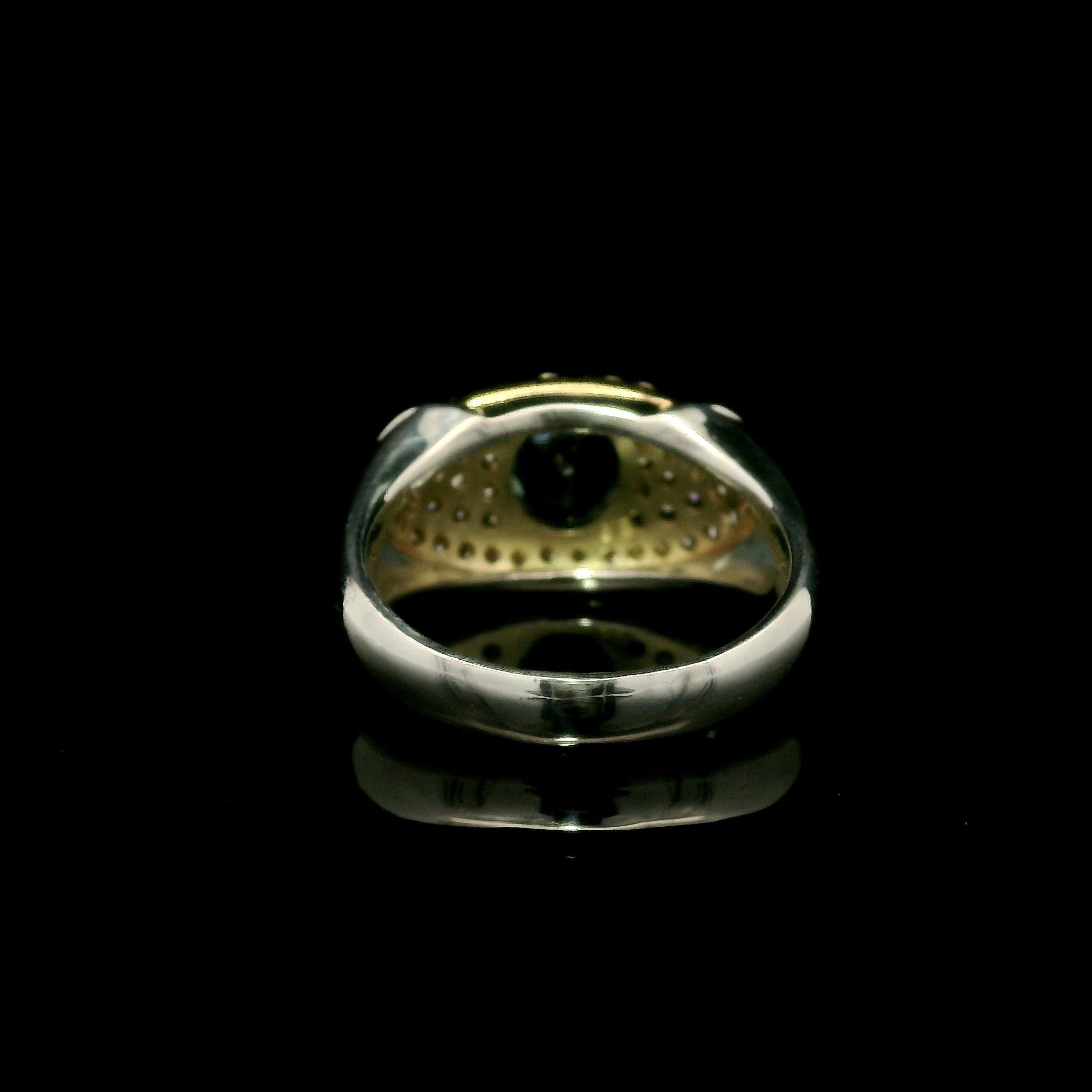 Platin & 18k Gold GIA 3,13ctw Saphir in einem Meer von Diamant Wide Ring im Angebot 1