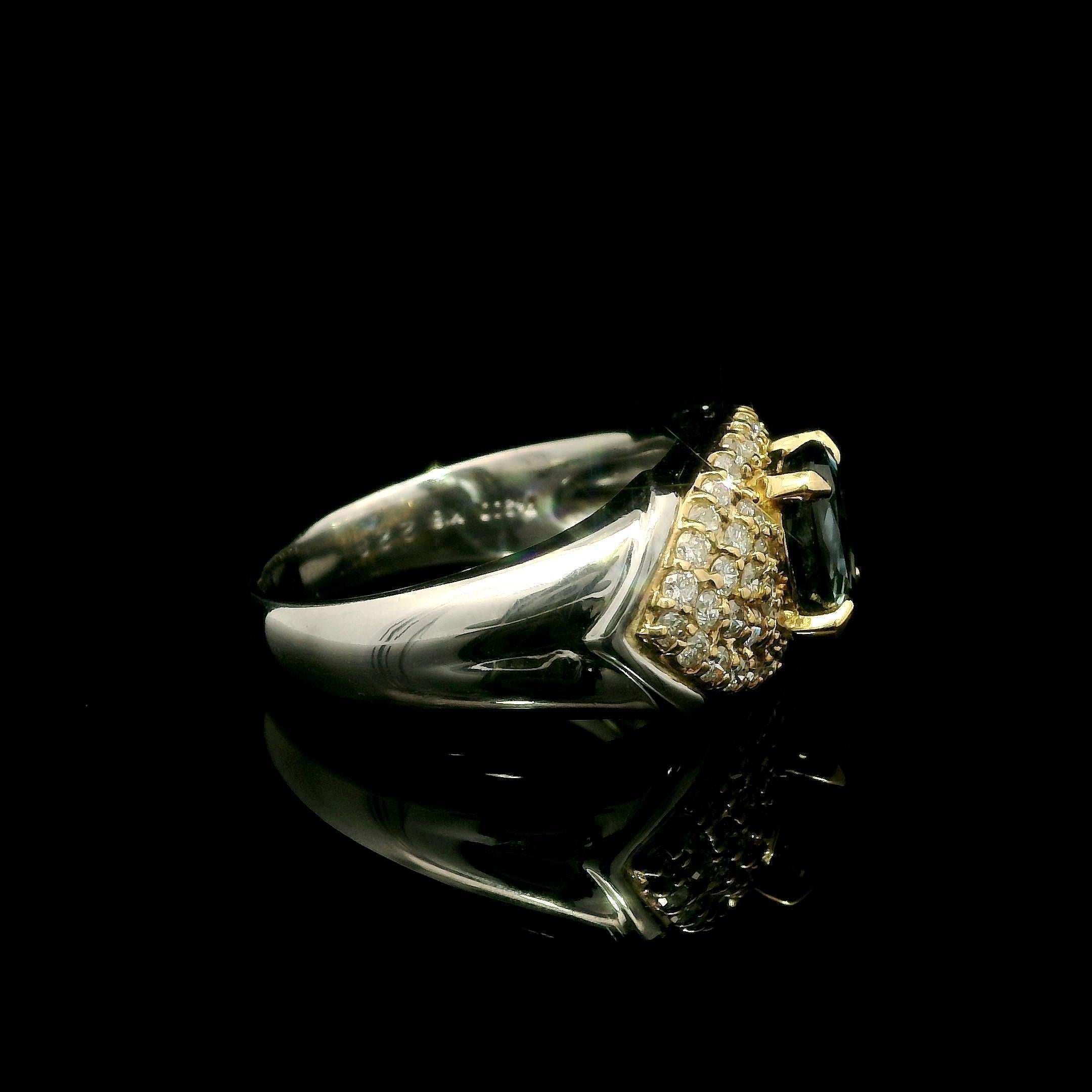 Platin & 18k Gold GIA 3,13ctw Saphir in einem Meer von Diamant Wide Ring im Angebot 2