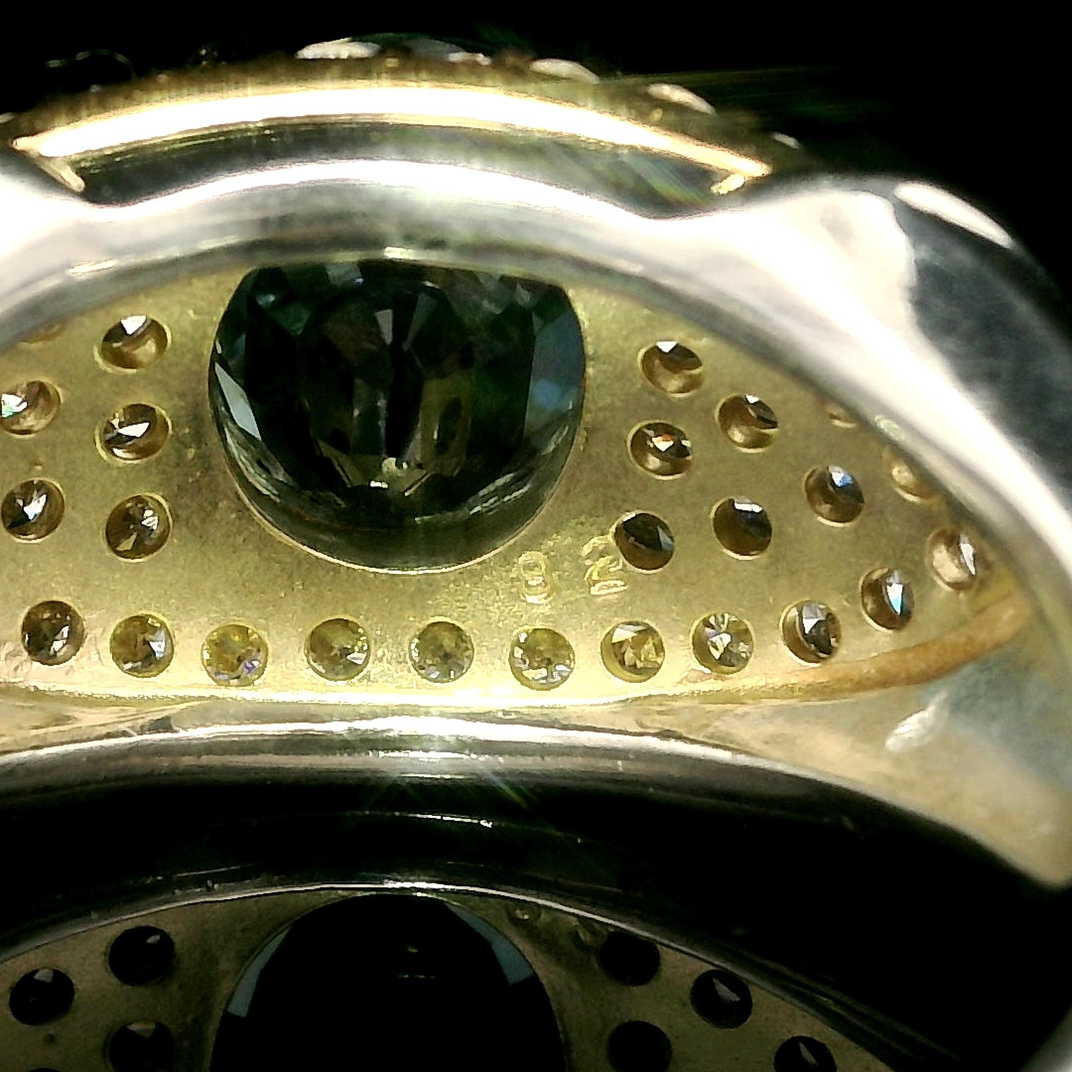 Platin & 18k Gold GIA 3,13ctw Saphir in einem Meer von Diamant Wide Ring im Angebot 4