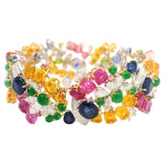 Statement-Armband aus Platin, 18 Karat Gold, GIA 59,41 Karat Saphir, Smaragd, Diamant