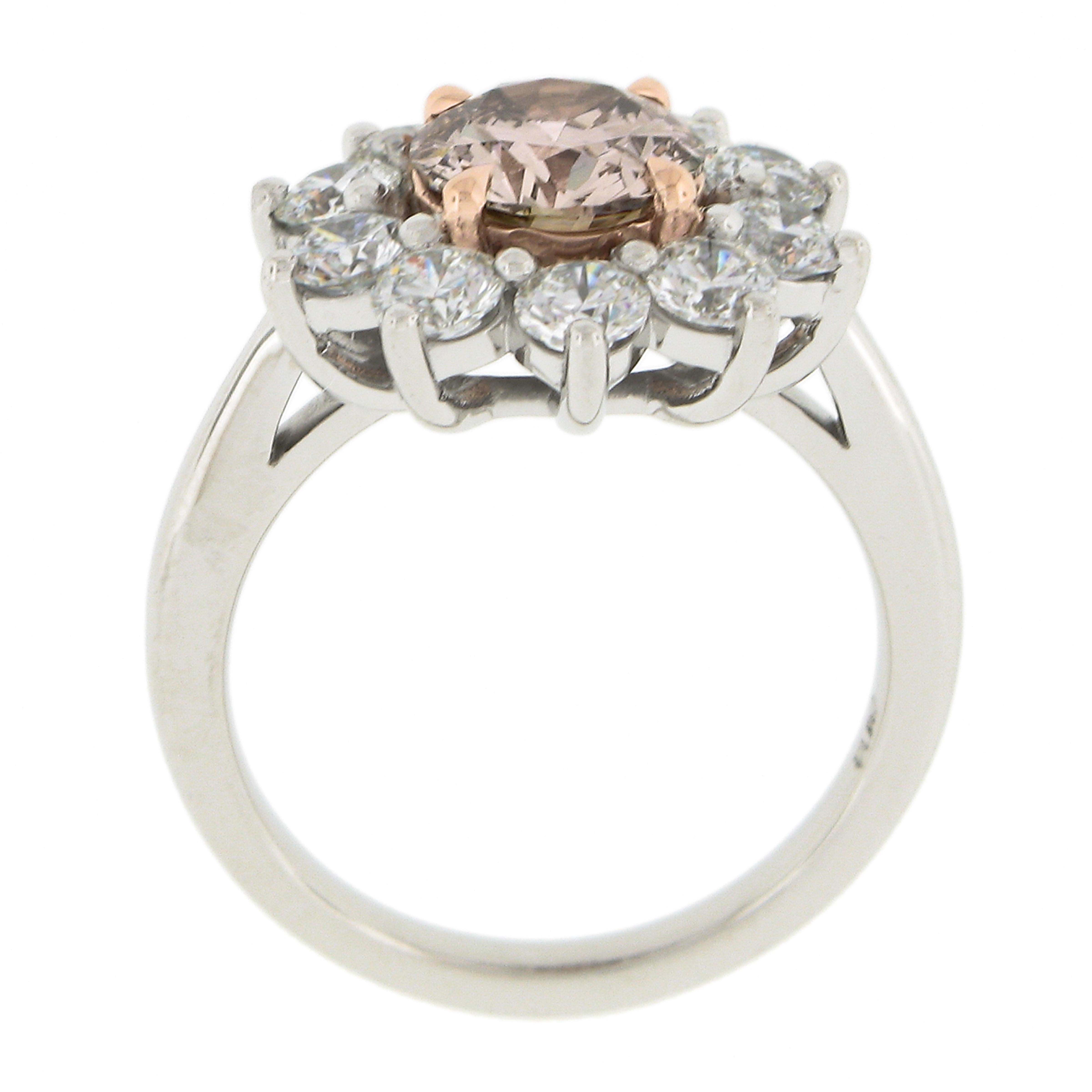 Platinum & 18k Gold GIA Fancy Pinkish Brown Diamond Flower Halo Engagement Ring For Sale 4