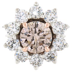 Bague de fiançailles en platine et or 18 carats avec halo de diamants bruns roses fantaisie certifiés GIA