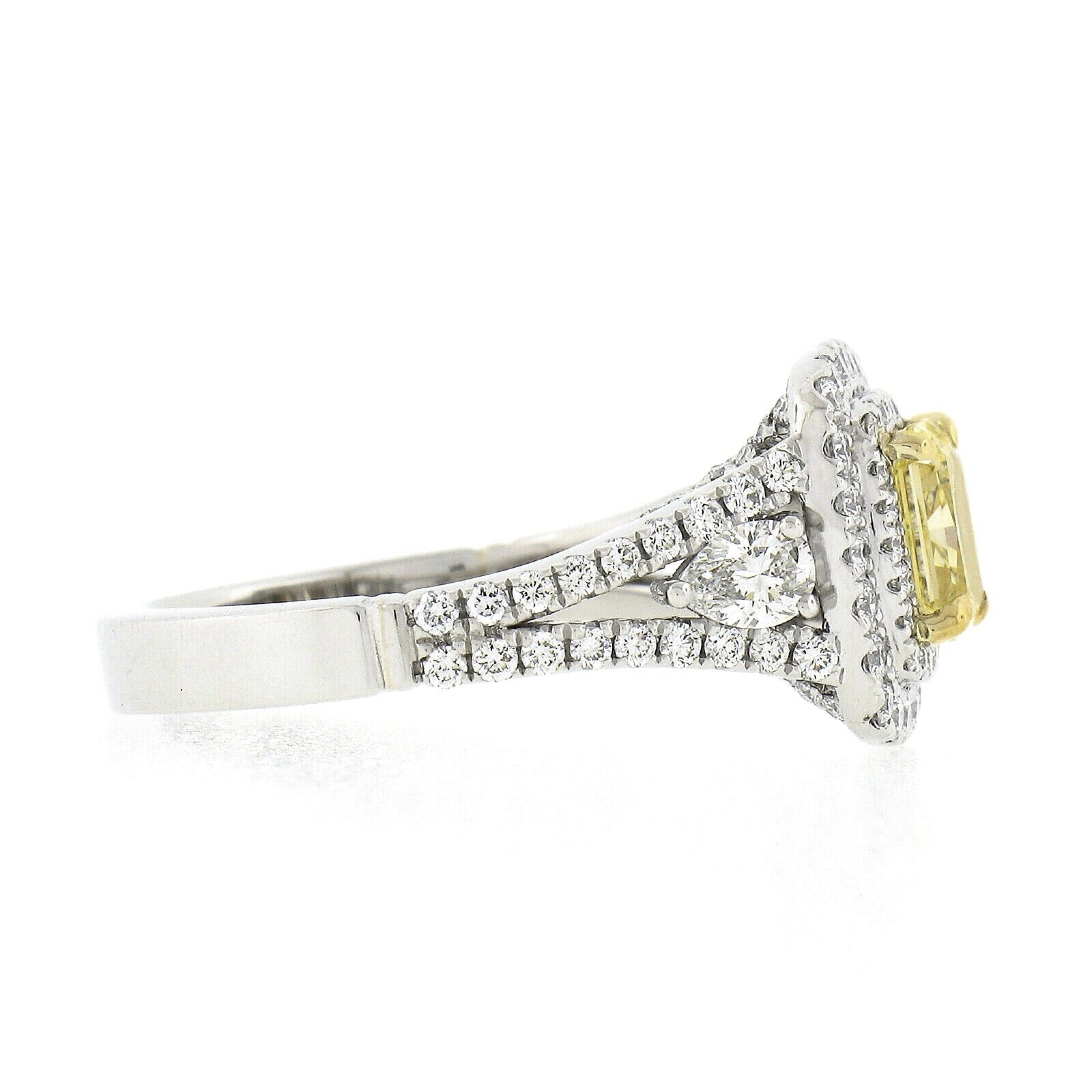 Women's Platinum & 18k Gold GIA Fancy Yellow Radiant Diamond Dual Halo Engagement Ring