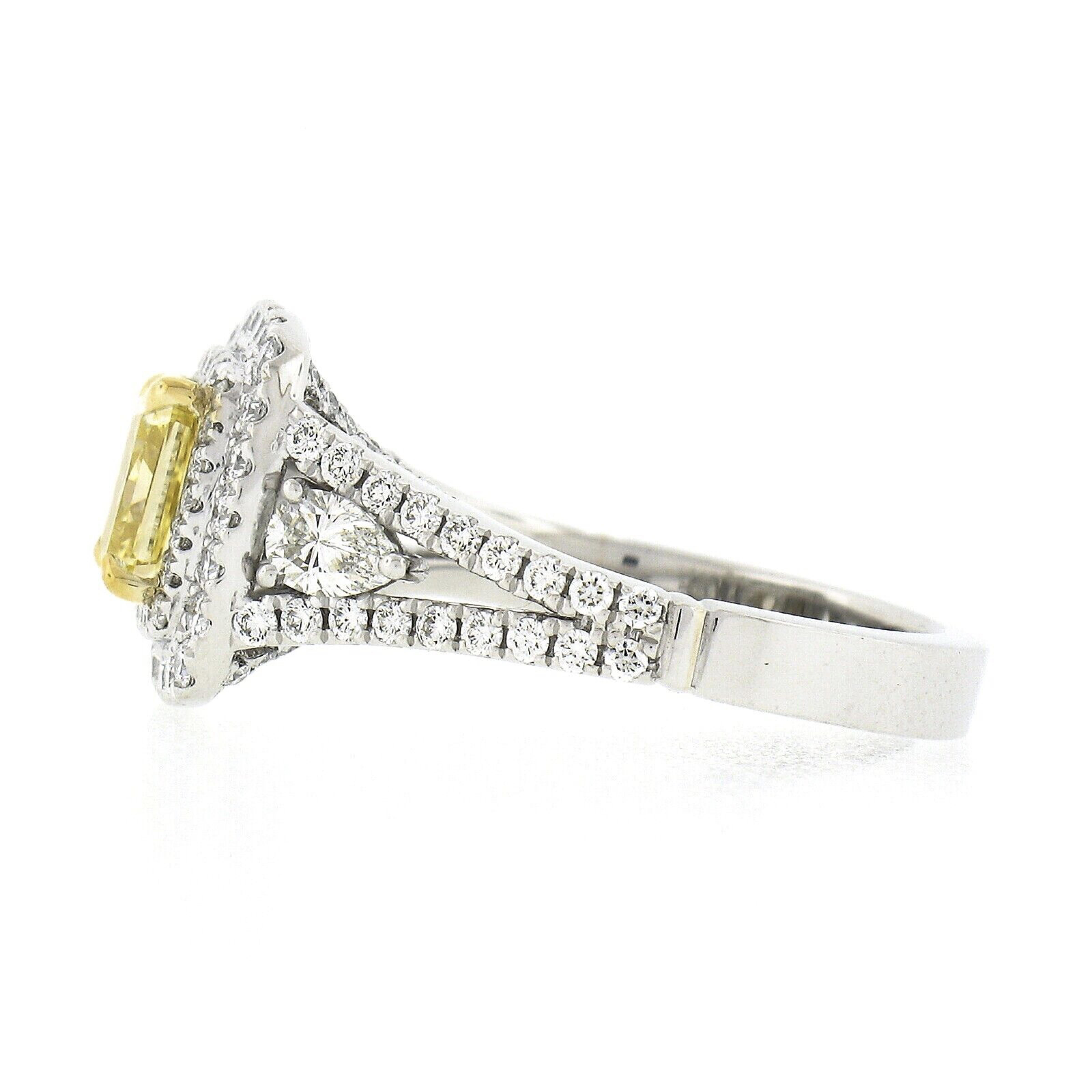 Platinum & 18k Gold GIA Fancy Yellow Radiant Diamond Dual Halo Engagement Ring 1