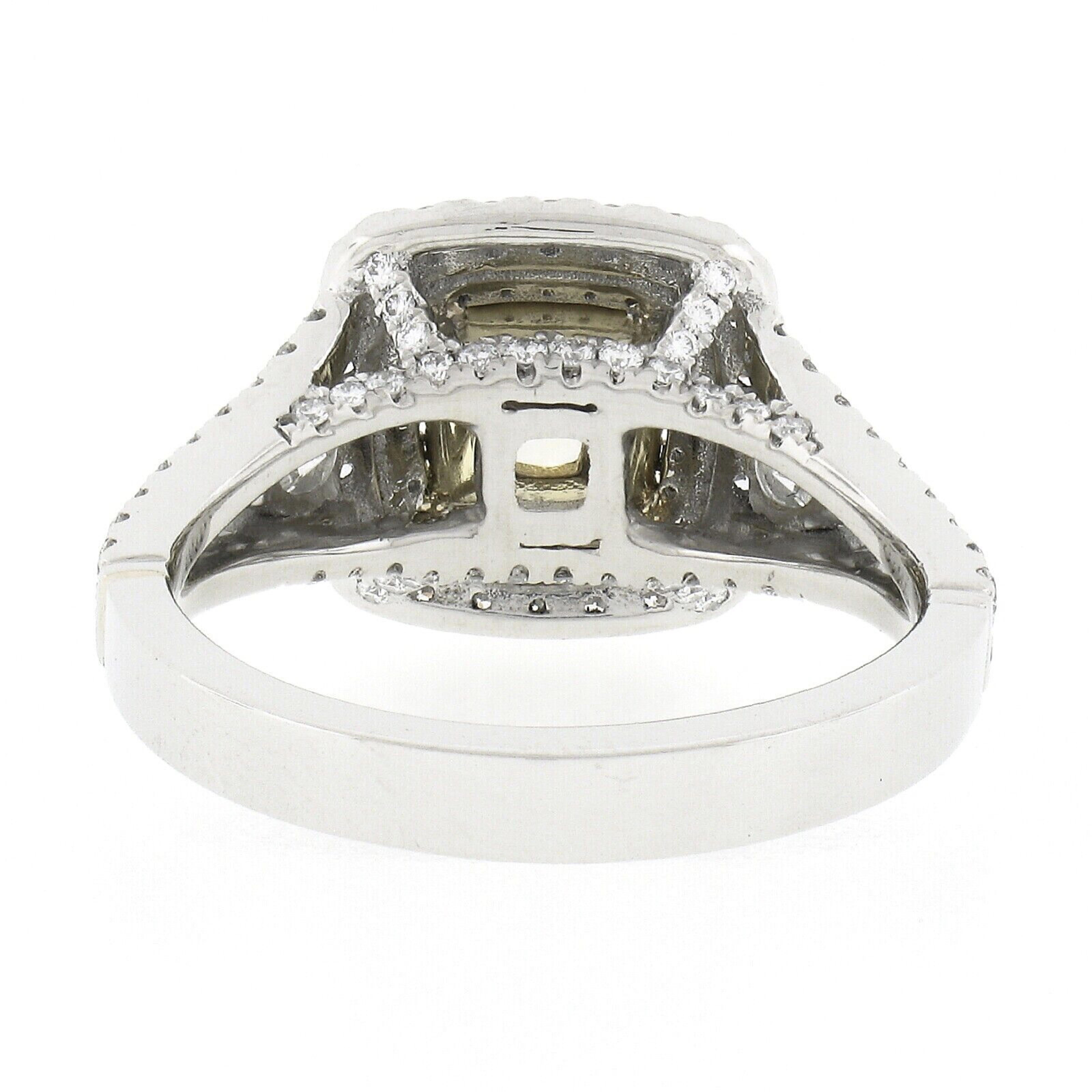 Platinum & 18k Gold GIA Fancy Yellow Radiant Diamond Dual Halo Engagement Ring 2