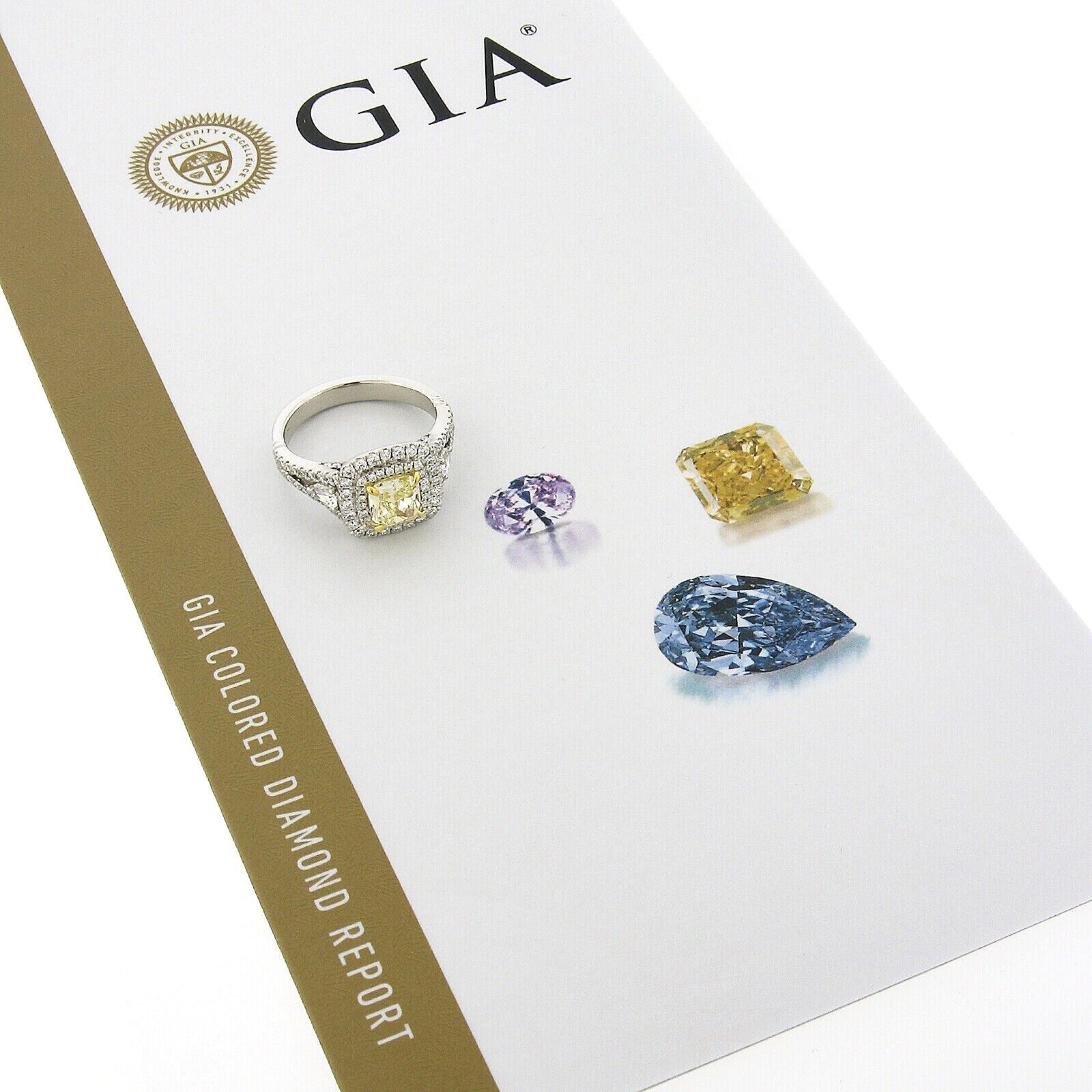 Platinum & 18k Gold GIA Fancy Yellow Radiant Diamond Dual Halo Engagement Ring 4