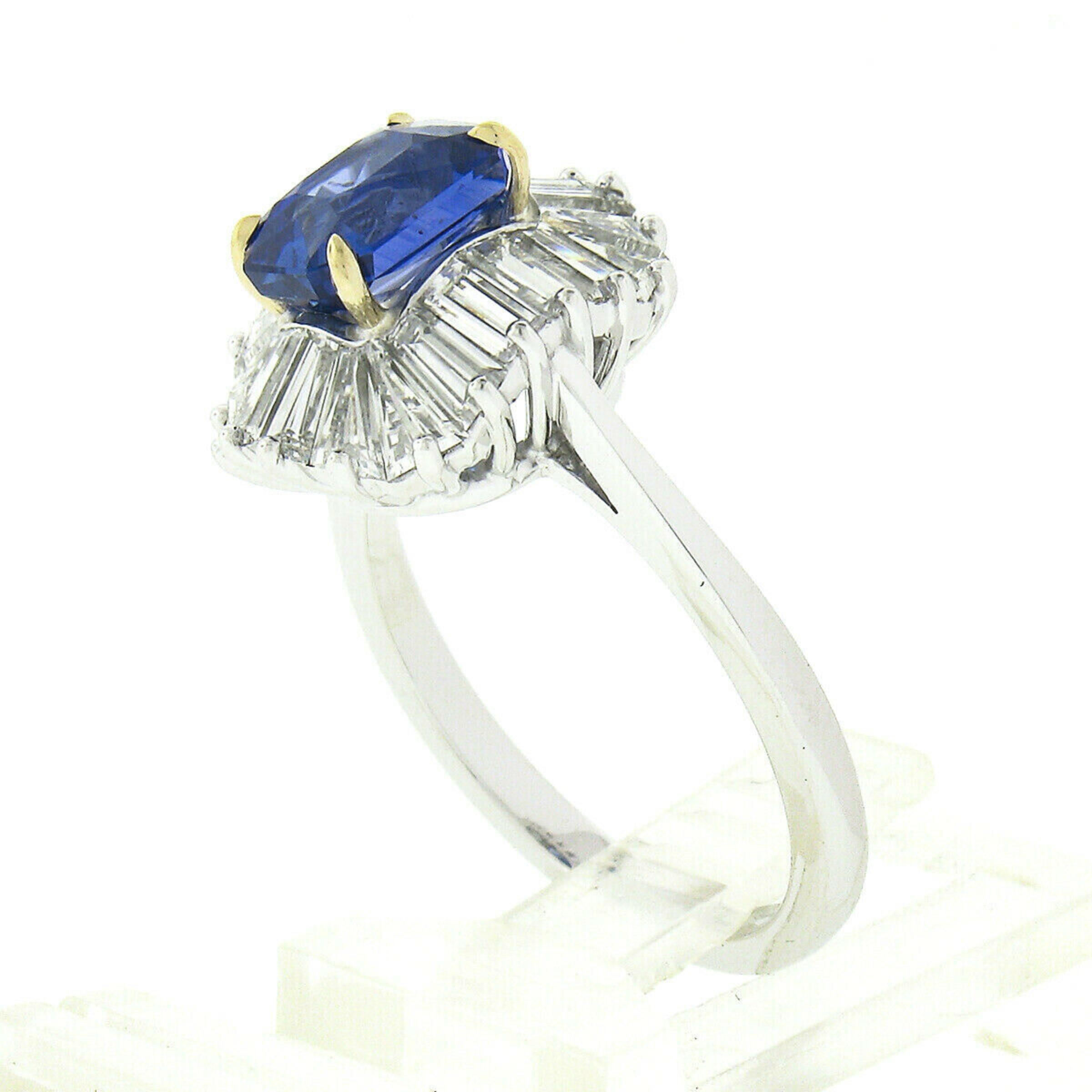 Anello Ballerina in platino e oro 18k GIA No Heat con zaffiro di Birmania e diamante Baguette In condizioni buone in vendita a Montclair, NJ