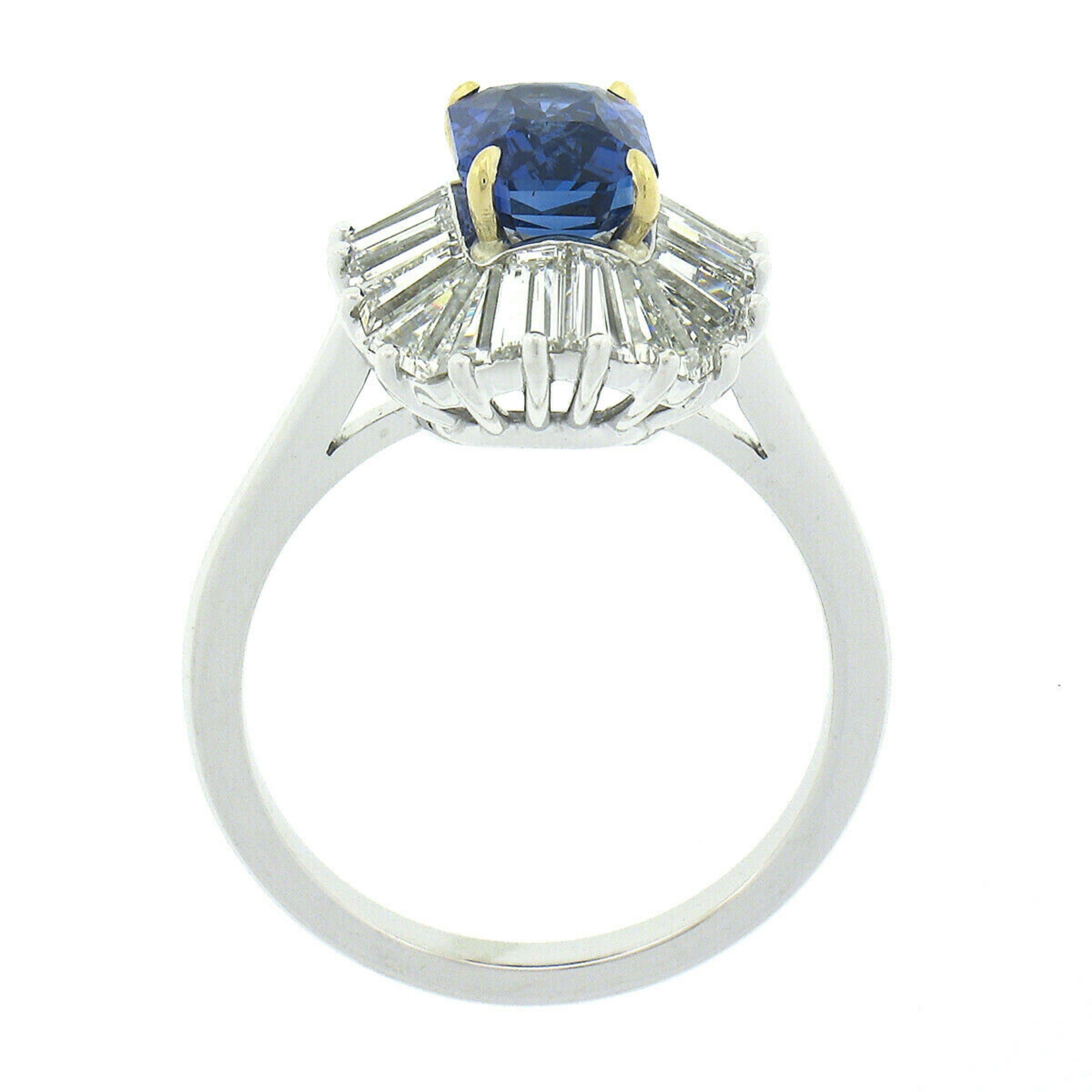 Donna Anello Ballerina in platino e oro 18k GIA No Heat con zaffiro di Birmania e diamante Baguette in vendita