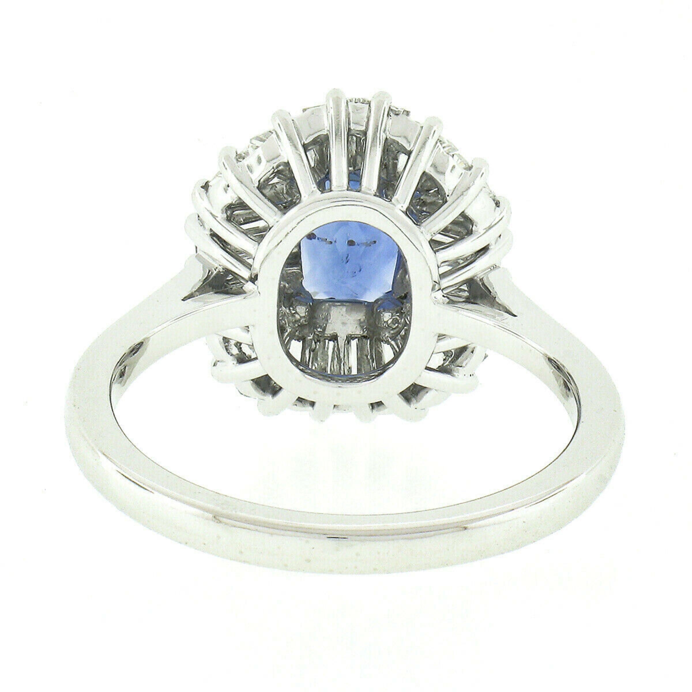 Platinum & 18k Gold GIA No Heat Burma Sapphire & Baguette Diamond Ballerina Ring For Sale 3