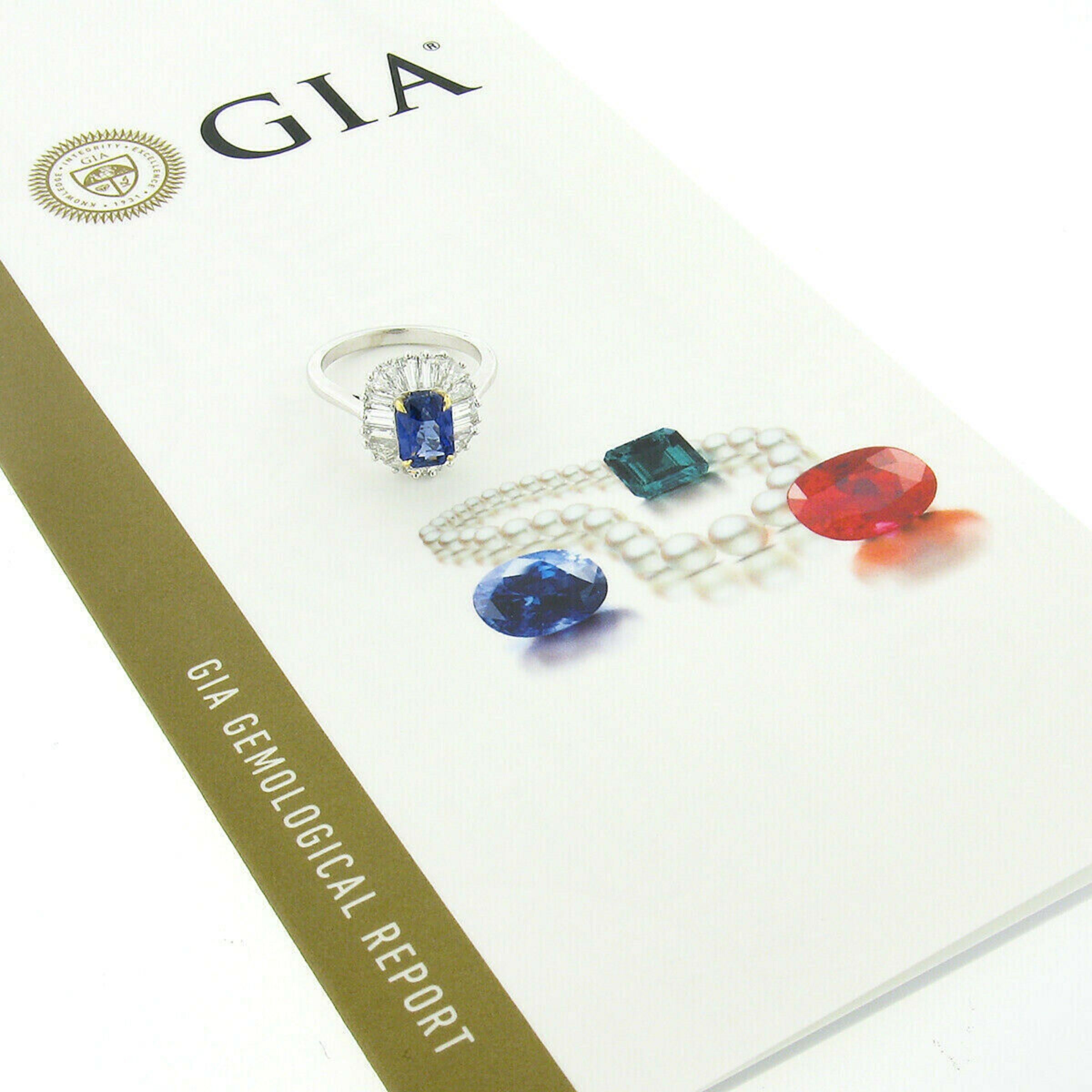 Platinum & 18k Gold GIA No Heat Burma Sapphire & Baguette Diamond Ballerina Ring For Sale 4