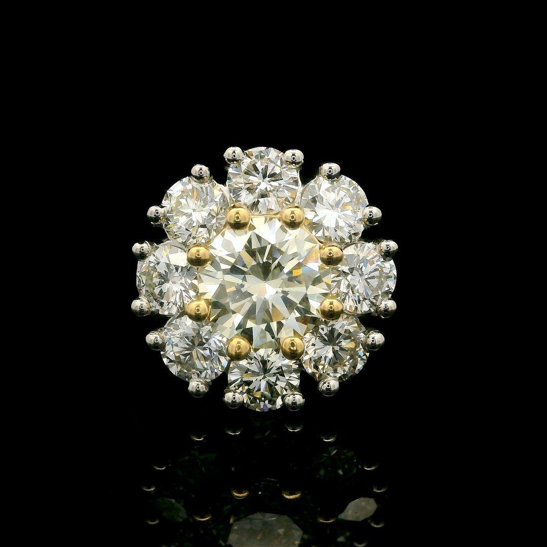 Platinum 18k Gold Gia Yellow Diamond W/ White Diamond Cluster Flower Ring For Sale 5