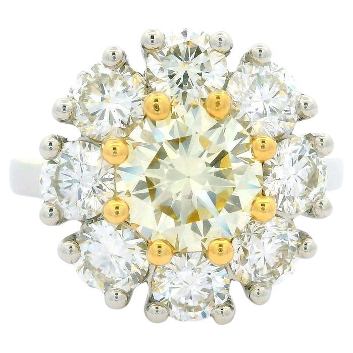 Platinum 18k Gold Gia Yellow Diamond W/ White Diamond Cluster Flower Ring
