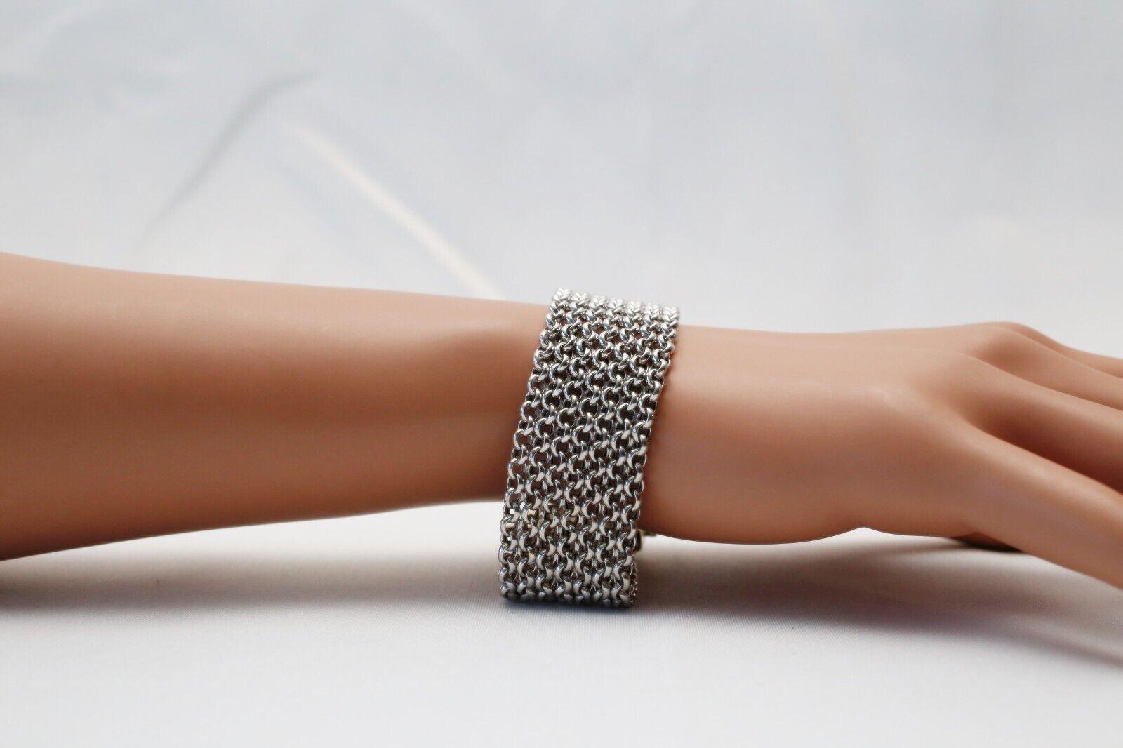 Women's Platinum & 18k Gold Mesh Link Bracelet, 7.5 inches - 40.0g For Sale