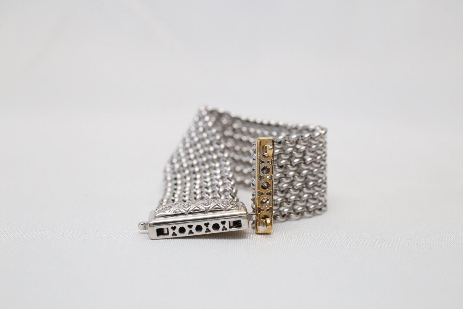Platinum & 18k Gold Mesh Link Bracelet, 7.5 inches - 40.0g For Sale 2