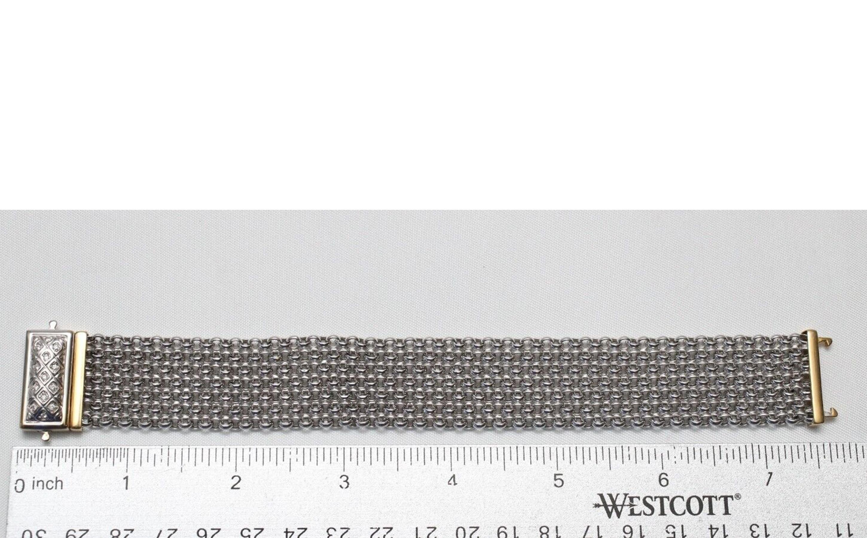 Platinum & 18k Gold Mesh Link Bracelet, 7.5 inches - 40.0g For Sale 3