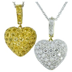 Platinum & 18K Pendant, Diamonds on one side & Yellow Sapphires on the Reverse