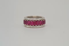 Platinum & 18k Ring with Red Rubies and Round Brilliant Cut Diamonds