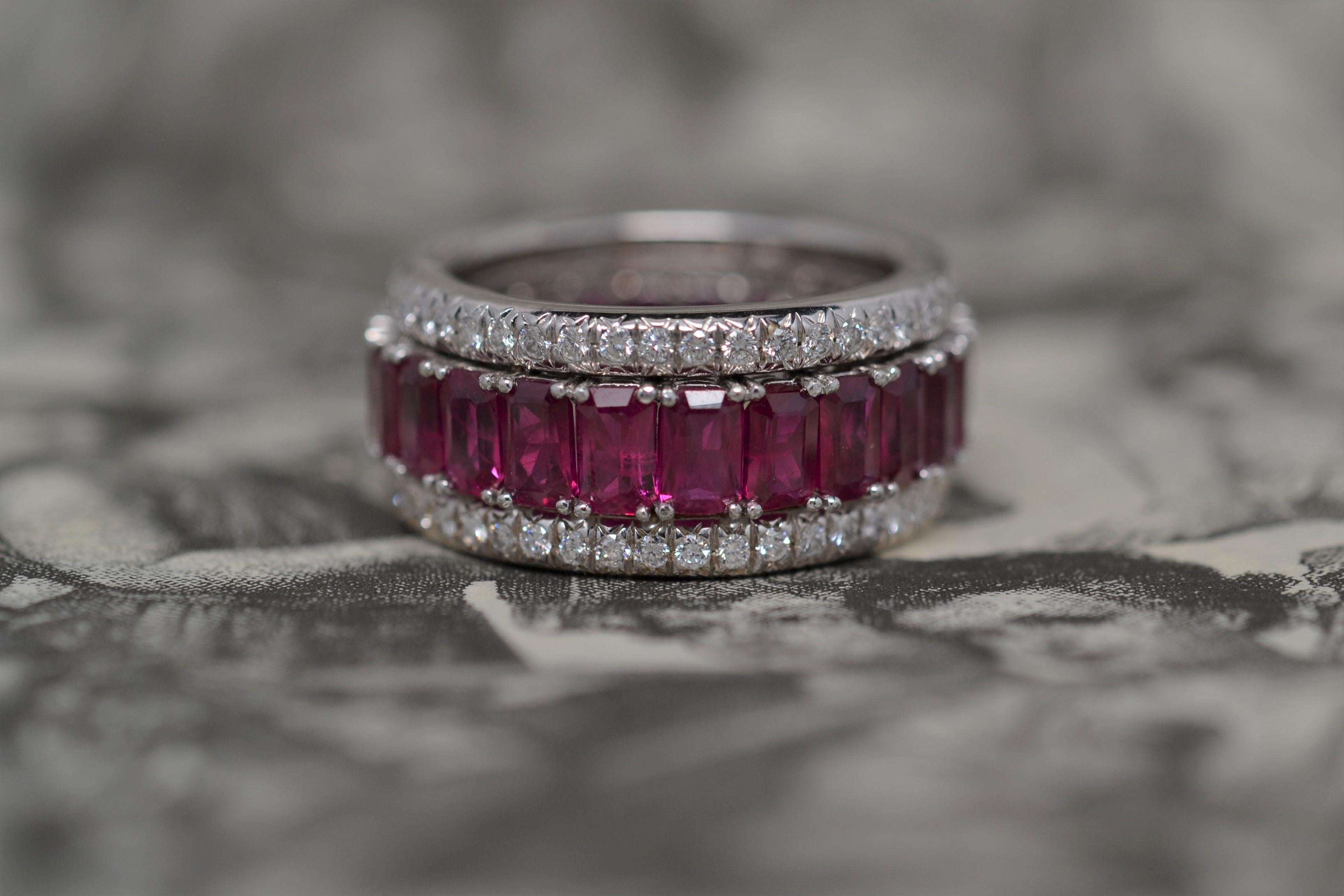 Platinum & 18k Ring with Red Rubies and Round Brilliant Cut Diamonds 2