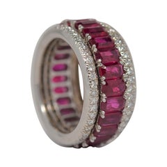 Platinum & 18k Ring with Red Rubies and Round Brilliant Cut Diamonds