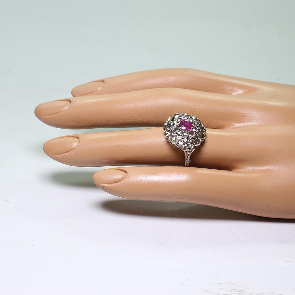 Platinum & 18K Victorian Estate Vintage Antique Ruby and Rose Cut Diamond Ring 1