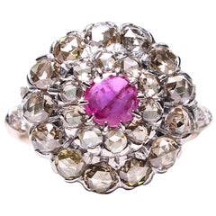 Platinum 
18K Victorian Estate Vintage Antique Ruby and Rose Cut Diamond Ring
