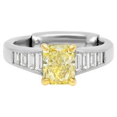 Platinum & 18K Yellow Gold 1.68ct Fancy Intense Yellow Radiant Cut Diamond Ring