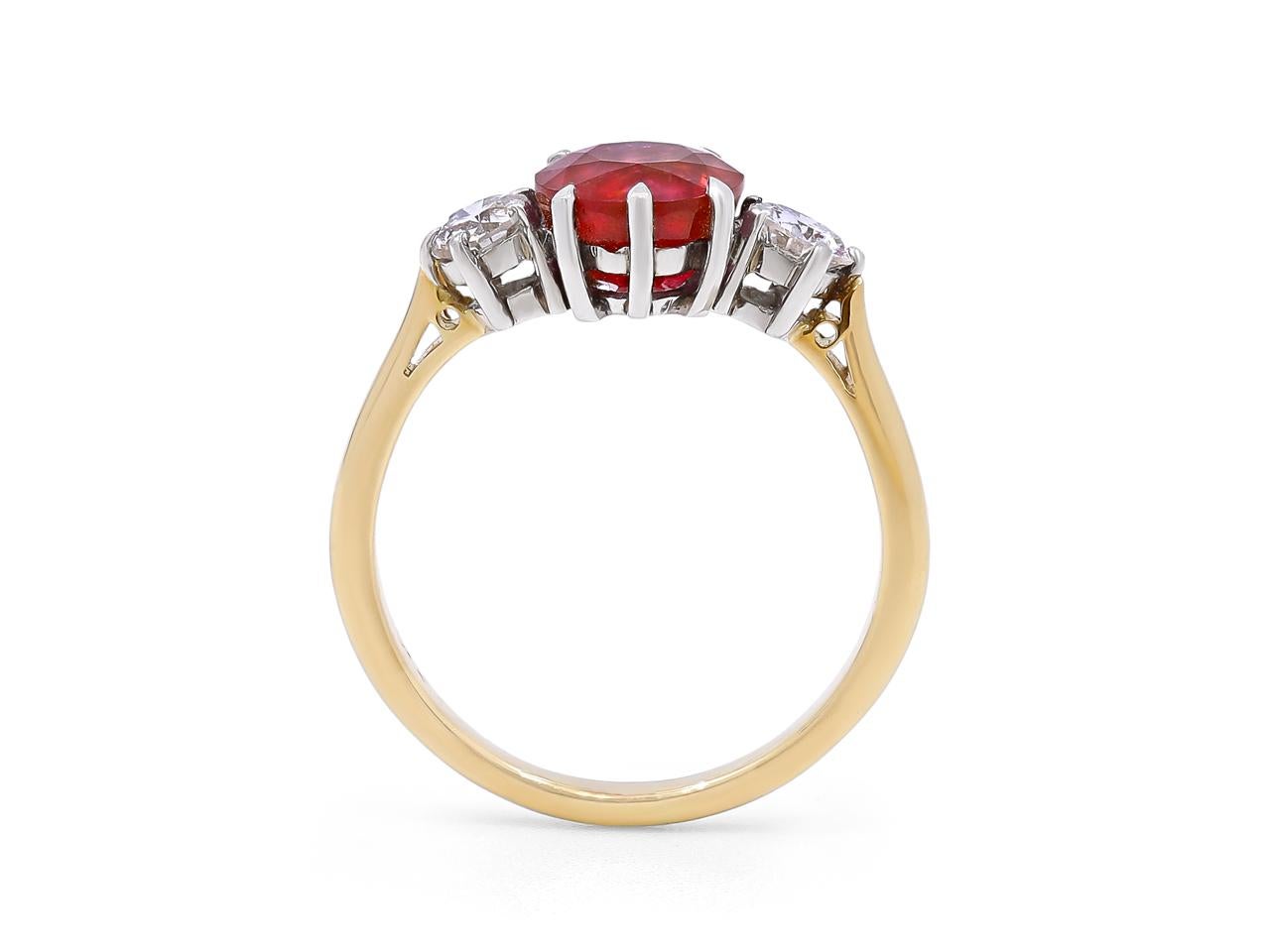 Platinum/18k Yellow Gold 3.59 ct Burma Unheated Ruby Ring AGL Certified In Good Condition For Sale In Beverly Hills, CA