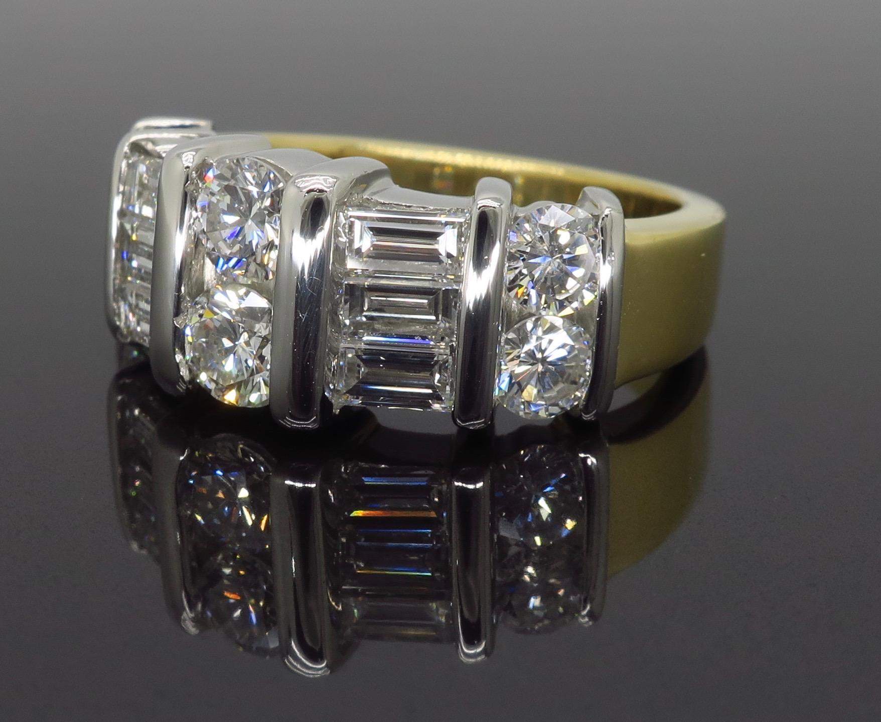 Platinum and 18 Karat Yellow Gold Anniversary Diamond Band In Excellent Condition In Webster, NY