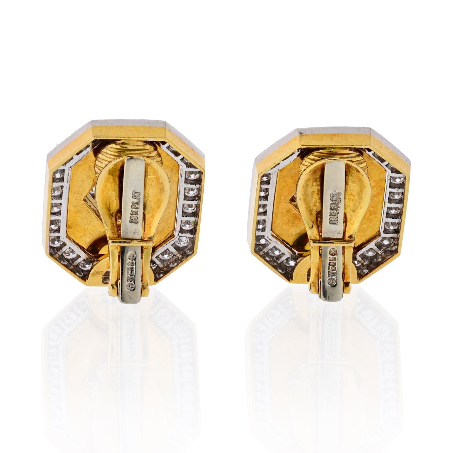 Modern Platinum and 18 Karat Yellow Gold Black Enamel and Diamond Clip-On Earrings
