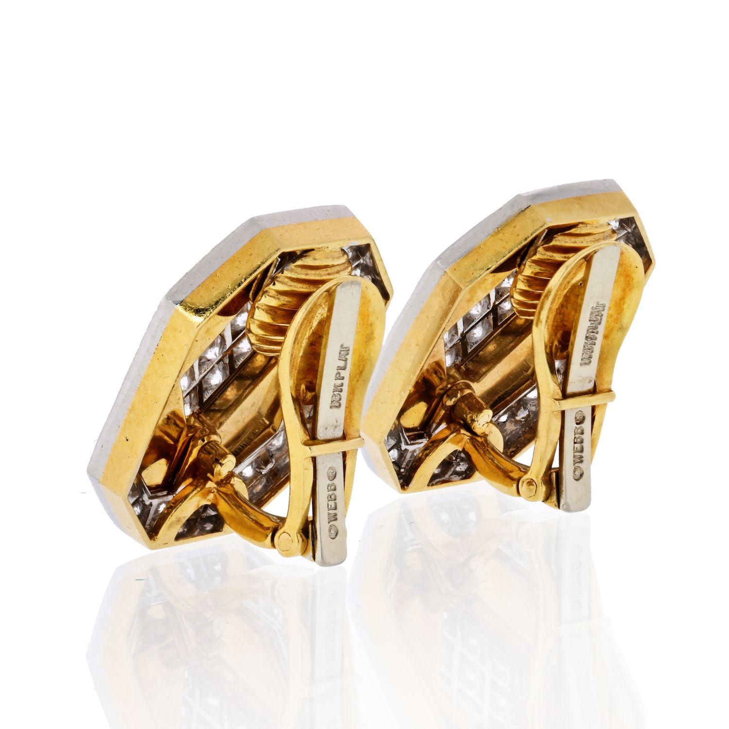 Round Cut Platinum and 18 Karat Yellow Gold Black Enamel and Diamond Clip-On Earrings