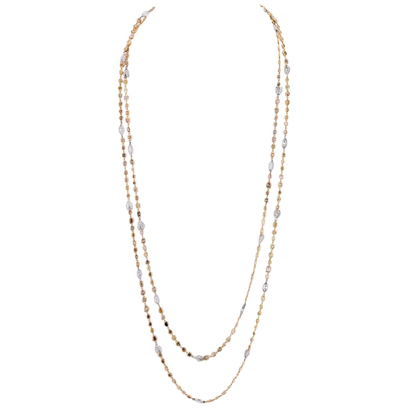 Platinum and 18 Karat Yellow Gold Color and White Diamonds by the Yard Necklace