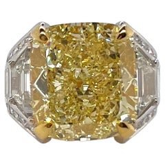 Platinum & 18k Yellow Gold Fancy Yellow Diamond with White Diamonds Ring GIA 