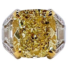 Platinum & 18k Yellow Gold Fancy Yellow Diamond with White Diamonds Ring GIA 