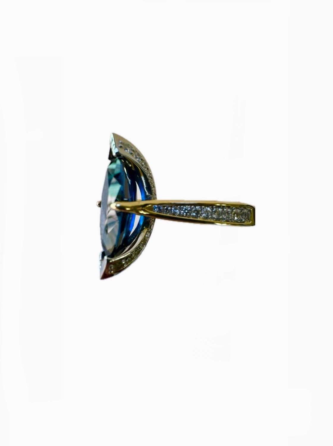 Anillo de platino y oro amarillo de 18 quilates con certificado GIA de 7,56 quilates de zafiro azul marquesa Corte marquesa en venta