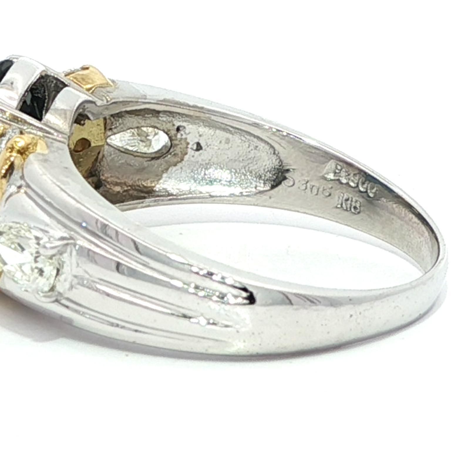 Anillo de Platino y Oro Amarillo de 18k con Acentos de Diamantes en Zafiro Azul Oscuro Grande de 3,66ctw en venta 3