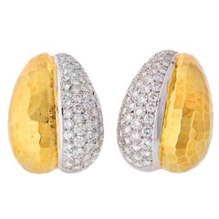 Platinum and 18 Karat Gold Large and Flashy Diamond and Gold 6 Carat Earrings