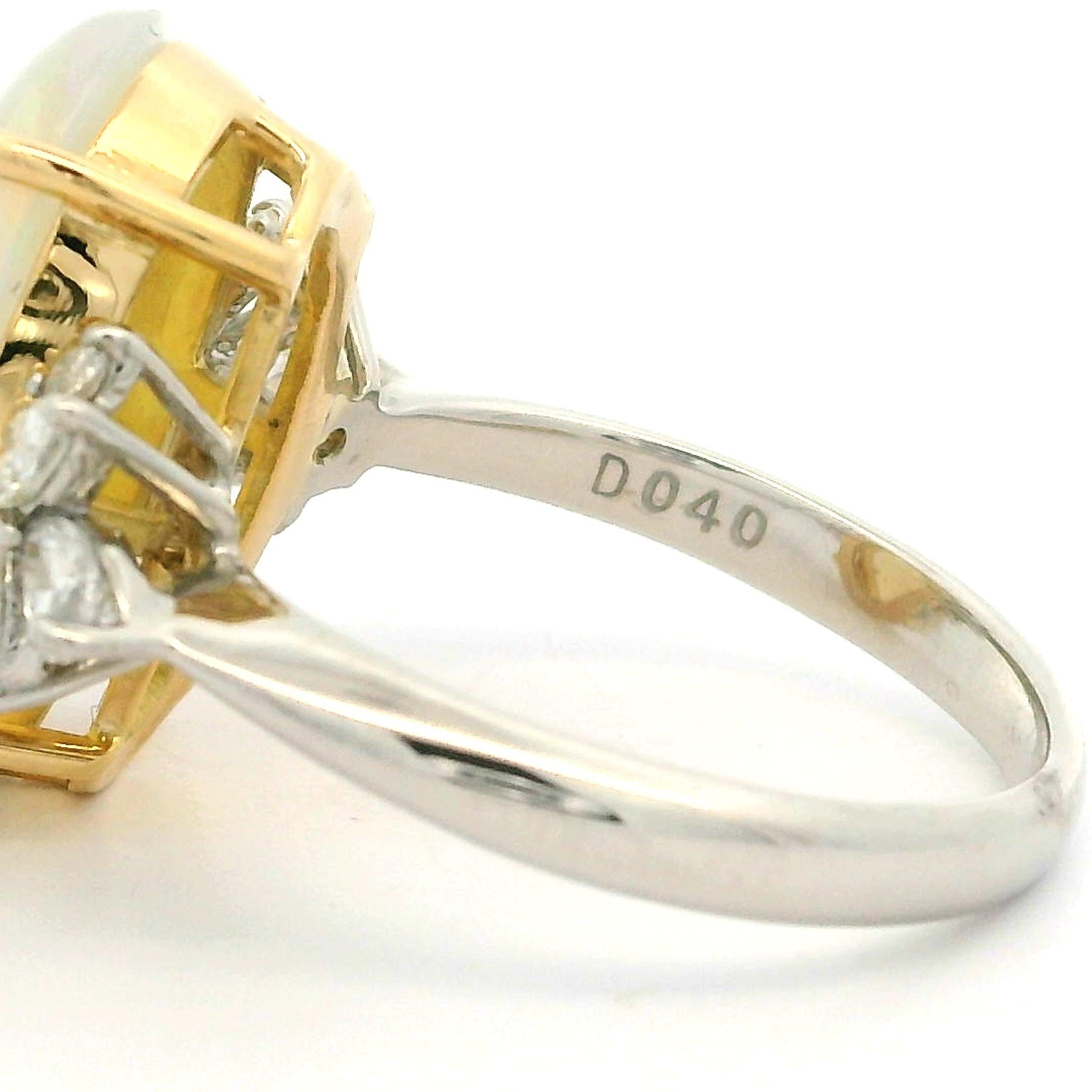 Platinum & 18k Yellow Gold Large Oval Opal w/ Diamond Spray Side Ring For Sale 6