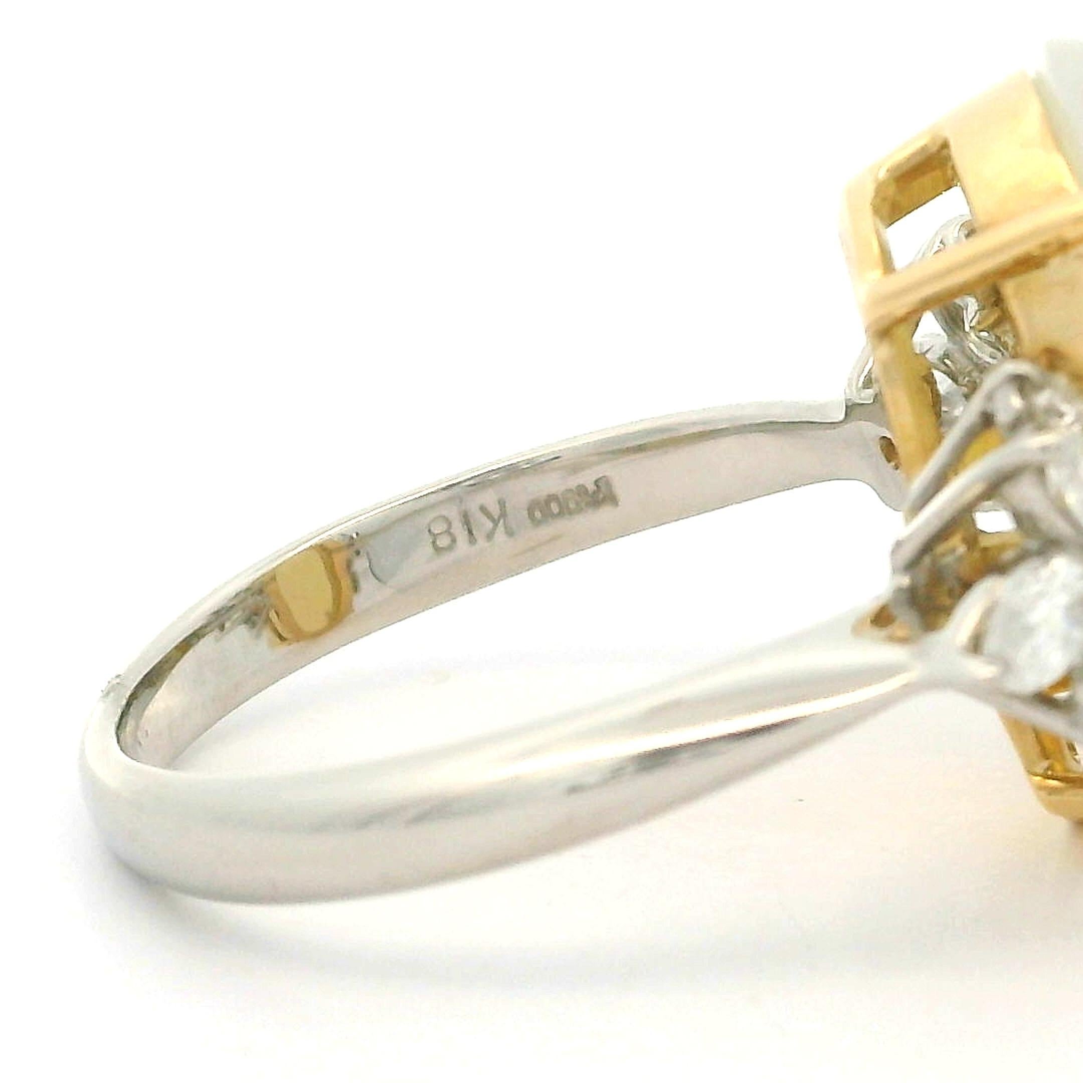 Platinum & 18k Yellow Gold Large Oval Opal w/ Diamond Spray Side Ring For Sale 7