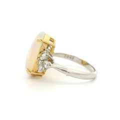 Platinum & 18k Yellow Gold Large Oval Opal w/ Diamond Spray Side Ring